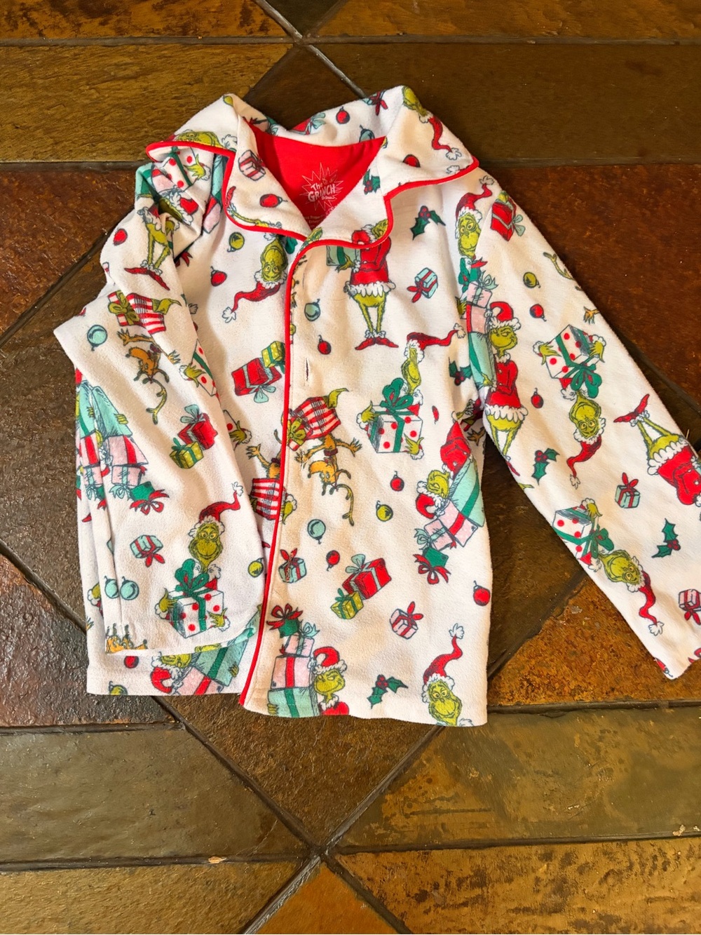 Kids Holiday Grinch Print Pajama Top - White/Red